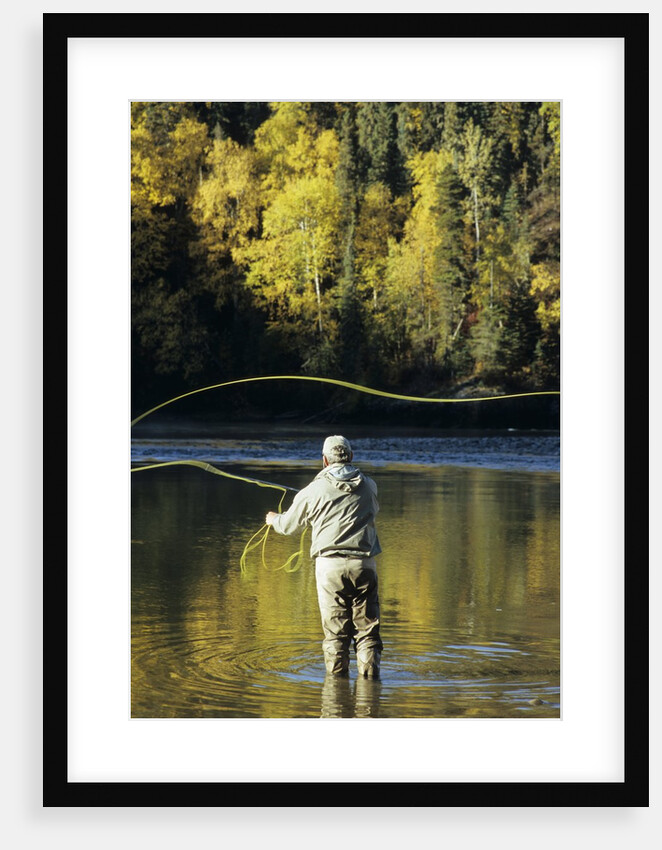 Flyfisherman and Fall Reflections, Bulkley River,Smithers, British Columbia, Canada. by Anonymous