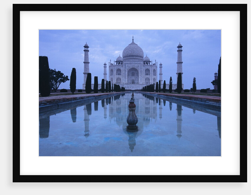 India, Uttar Pradesh, Agra, Taj Mahal, Built by Shah Jahan, Completed 1653 with Reflection in Pond by Anonymous