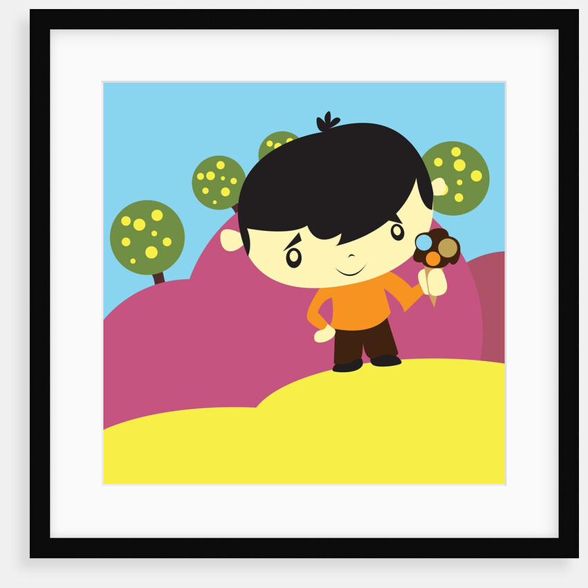 Boy holding ice cream cone by Anonymous