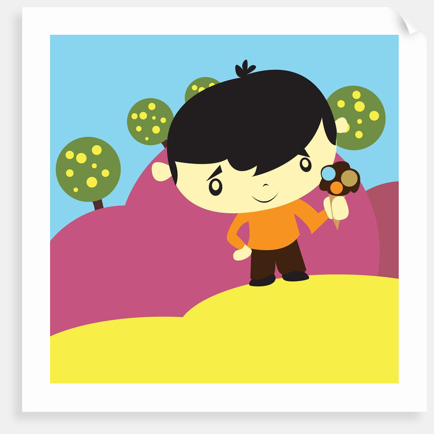 Boy holding ice cream cone by Anonymous