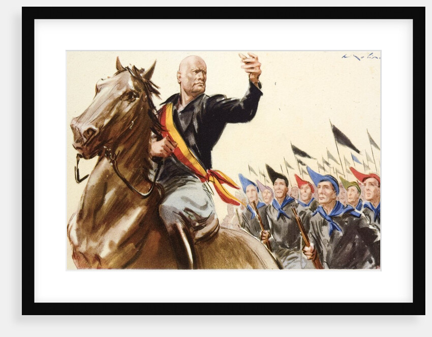 Illustration of Benito Mussolini leading Fascist blackshirts by Anonymous