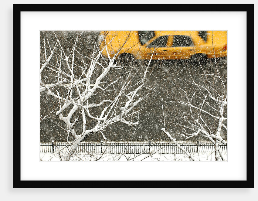 Yellow cab on Park Avenue in a snowstorm by Anonymous