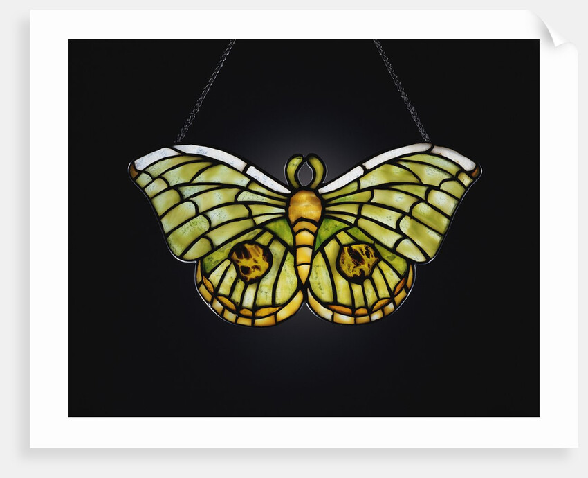 Tiffany Studios butterfly leaded glass lamp pendant with iridescent Favrile glass by Anonymous