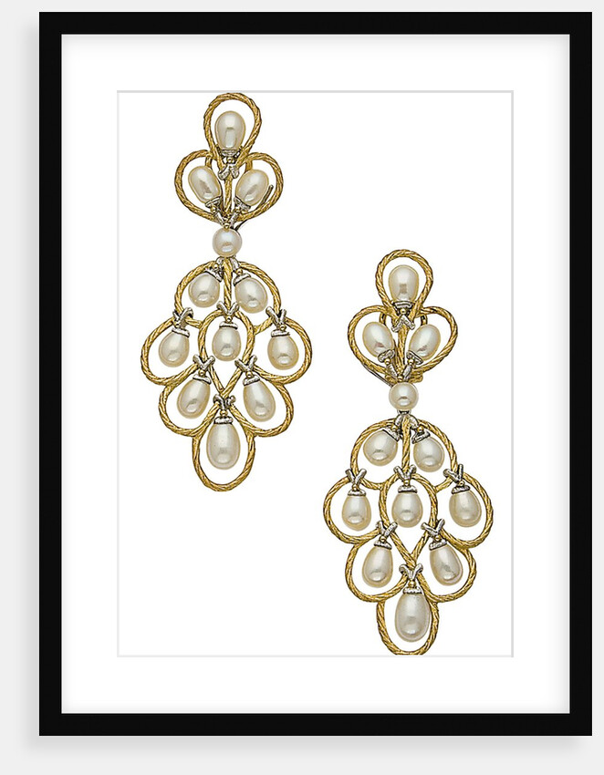 A pair of cultured pearl and gold ear pendants by Buccellati