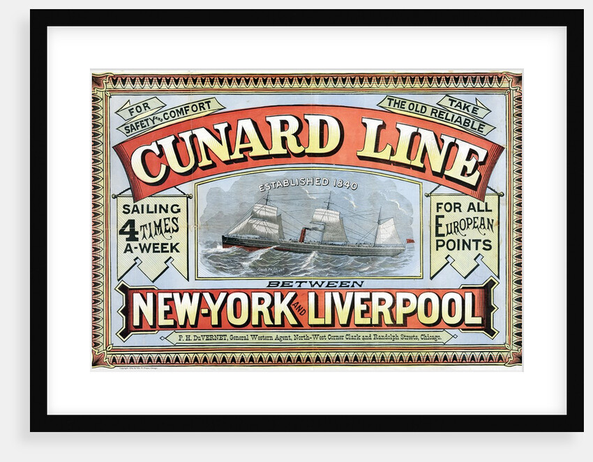 Cunard Line between New York and Liverpool poster by George H. Fergus
