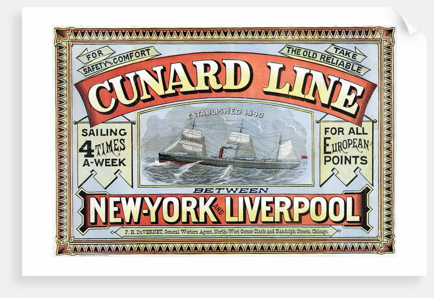 Cunard Line between New York and Liverpool poster by George H. Fergus