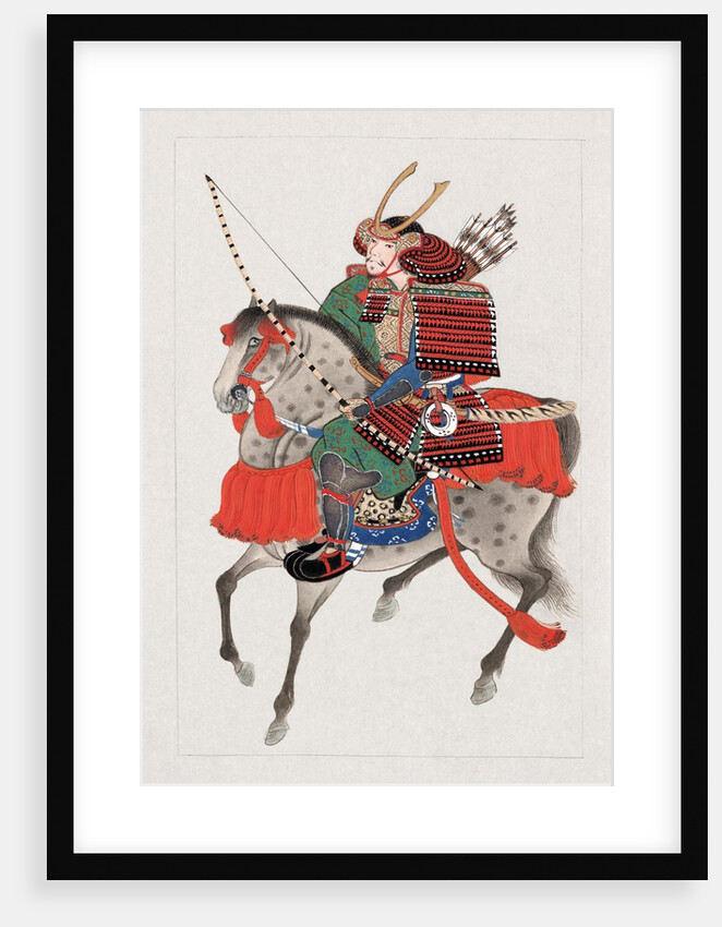 Watercolor painting of samurai on horseback by Anonymous