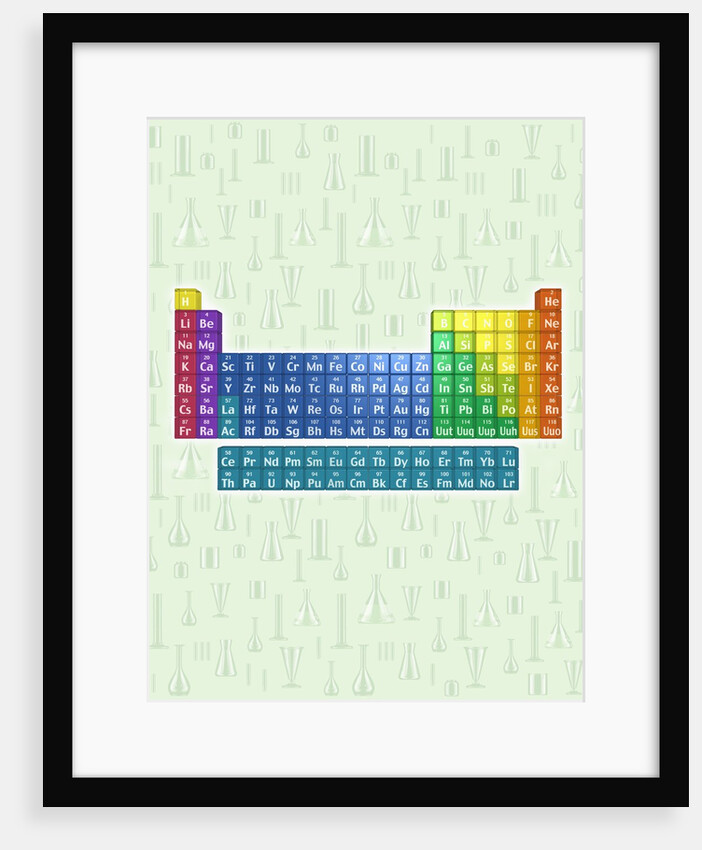 Periodic table of the elements with glassware by Anonymous
