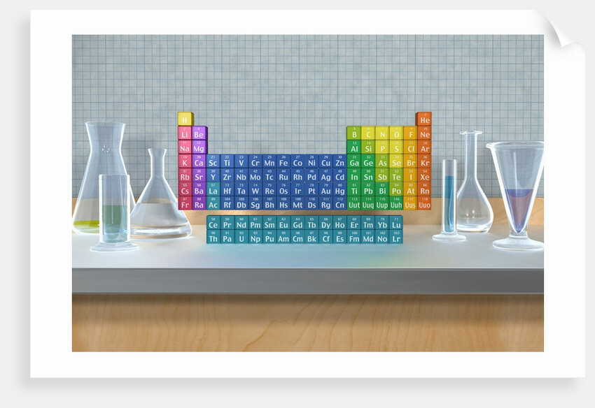 Periodic table of the elements with glassware by Anonymous
