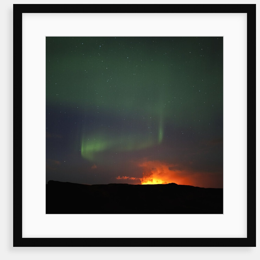 Aurora Borealis over eruption at Eyjafjallajokull glacier by Anonymous