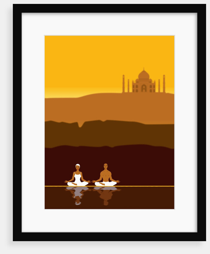 Couple meditating in front of the Taj Mahal by Anonymous