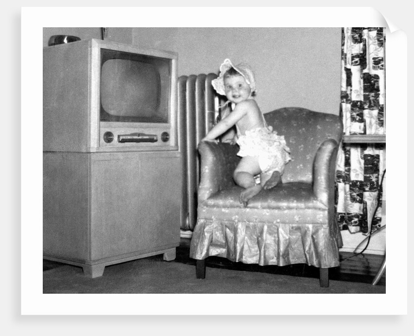 Baby girl wants to watch television, ca. 1954 by Anonymous