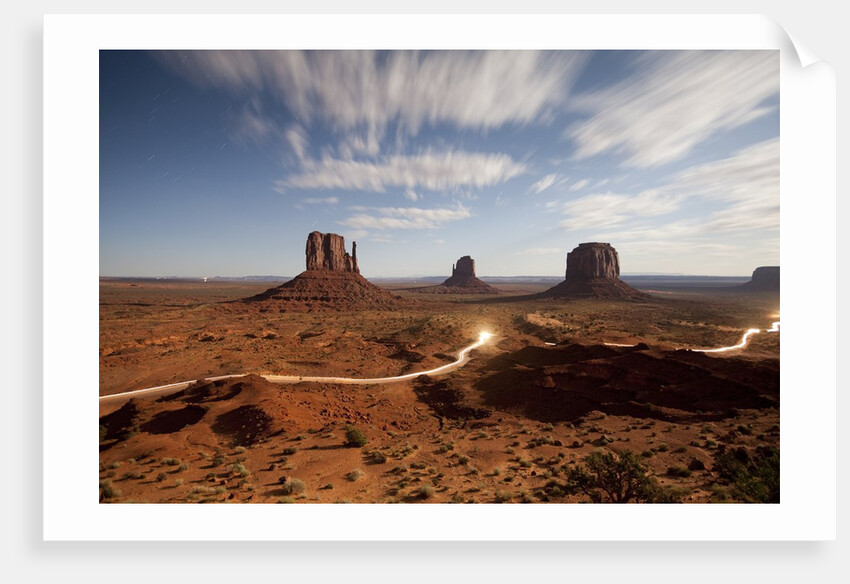 Night view of Monument Valley under the light of a full moon by Anonymous
