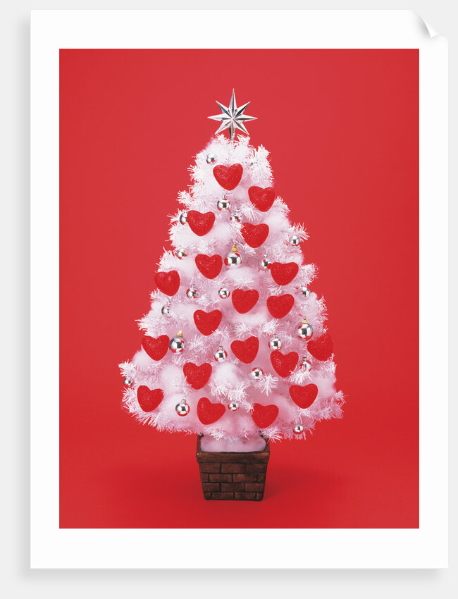 Christmas tree decorated with hearts by Anonymous