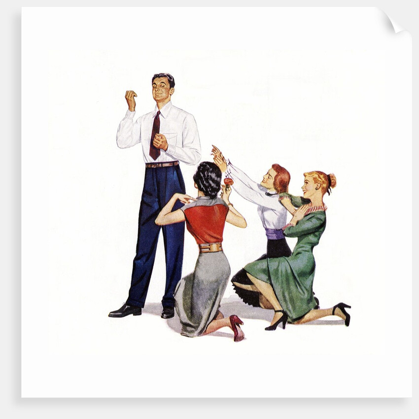 Man worshipped by three women by Anonymous