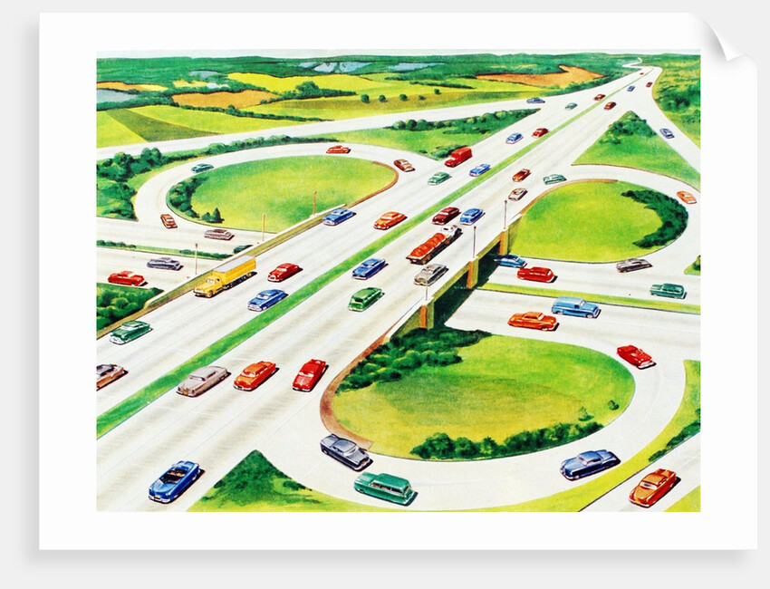 Cars on cloverleaf interchange by Anonymous