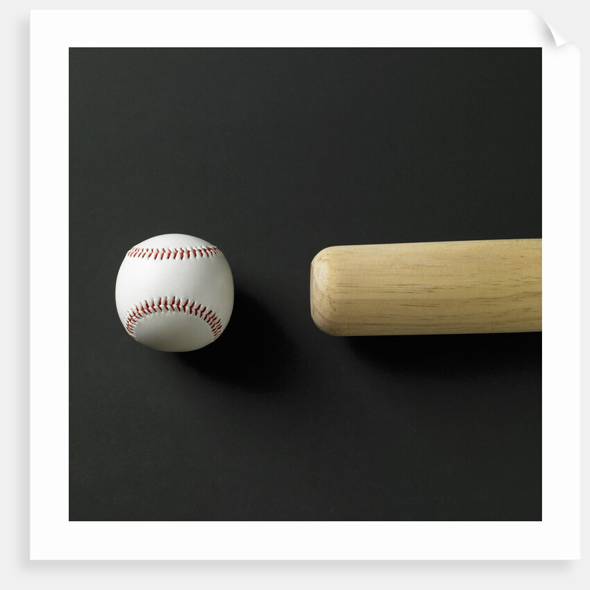 Directly-above view of a bat and a ball in a row by Anonymous