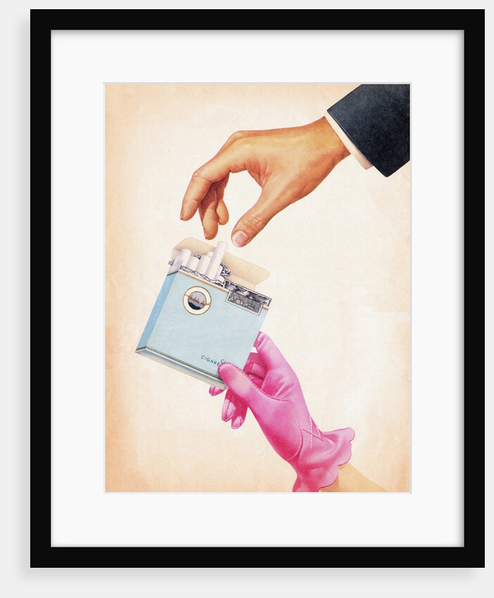 Woman offering man cigarette by Anonymous