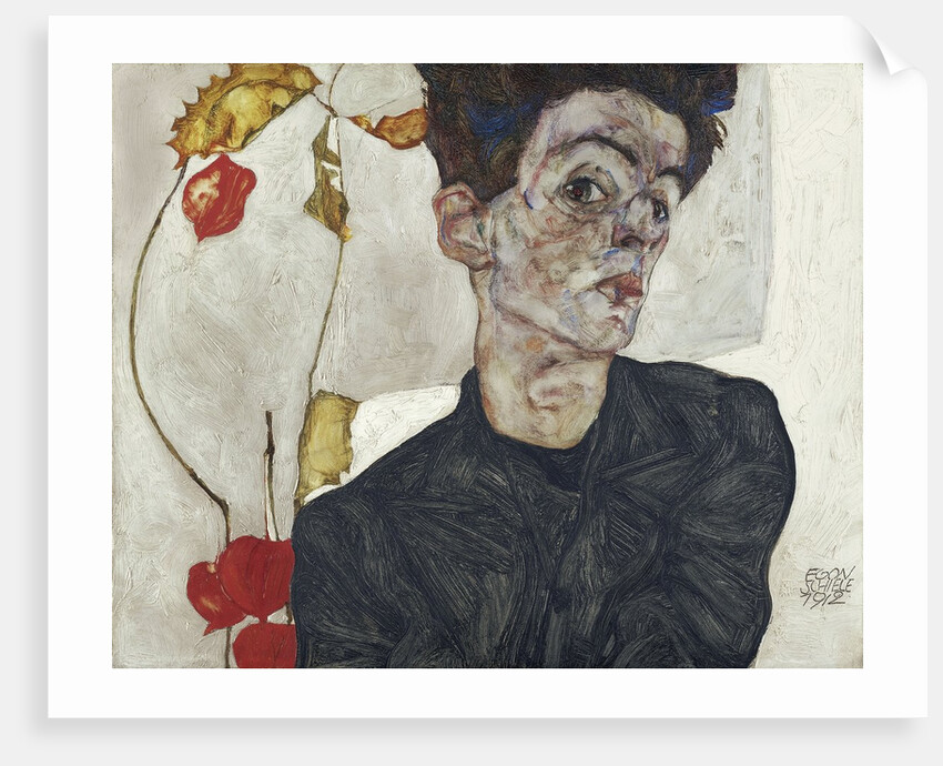 Self-Portrait with Chinese Lantern Plant by Egon Schiele