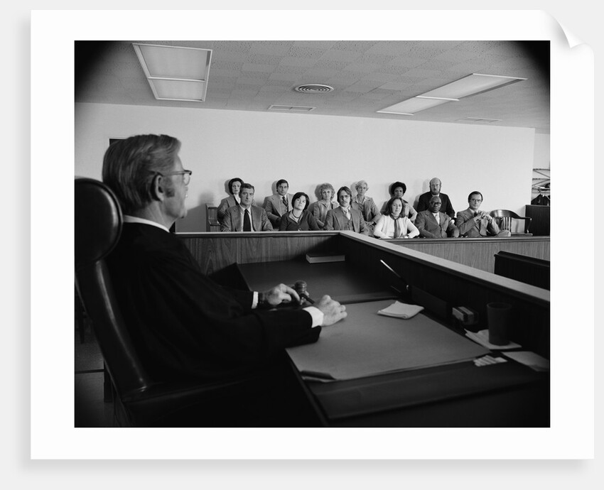 Judge addressing jury in courtroom by Anonymous