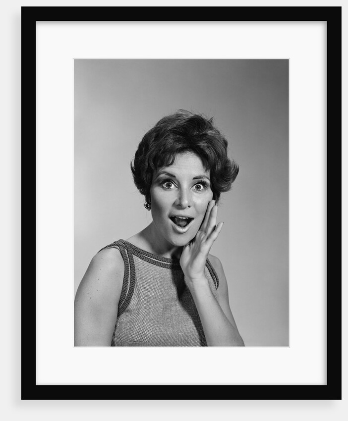 Woman mouth open wide hand to cheek shouting surprised amazed facial expression by Anonymous