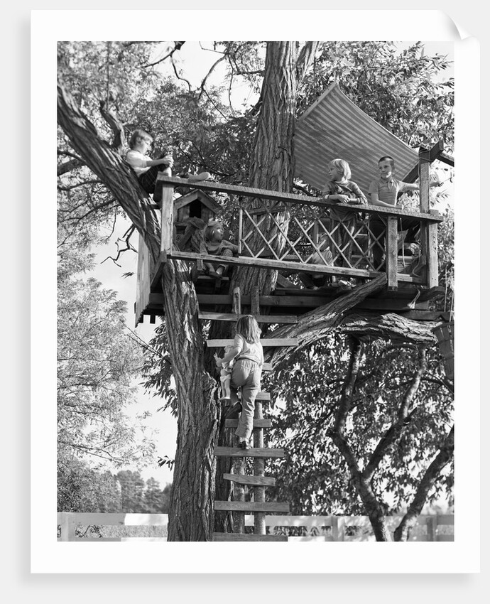 Kids playing in tree house by Anonymous