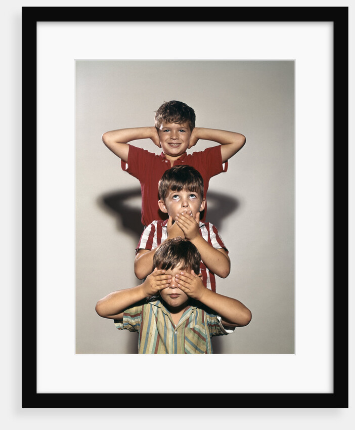 Boys posing as three wise monkeys see no evil hear no evil speak no evil by Anonymous