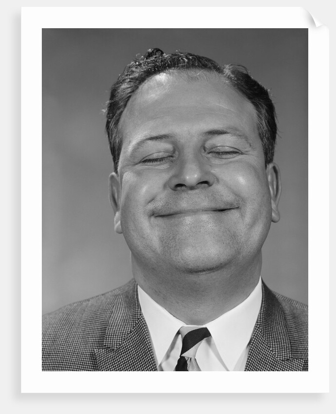 Portrait man close-up head eyes closed smiling big sweet smile by Anonymous