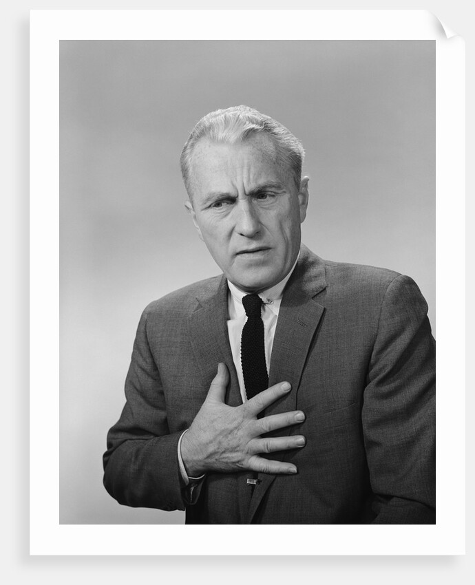 Older man hand to stomach upset nauseous worried facial expression by Anonymous