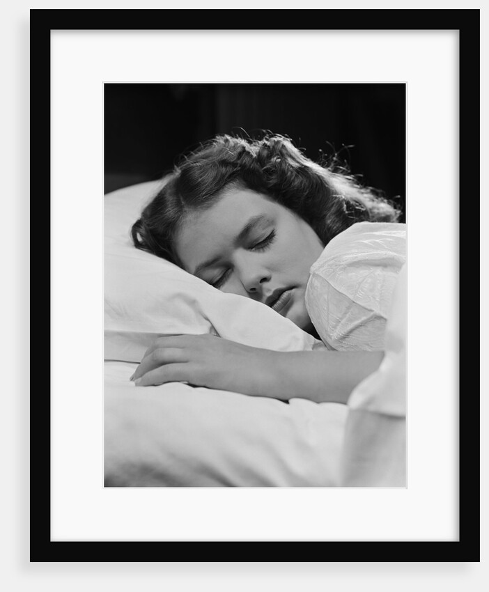 Girl sleeping head on pillow by Anonymous
