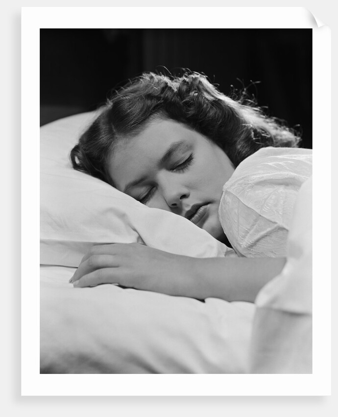 Girl sleeping head on pillow by Anonymous