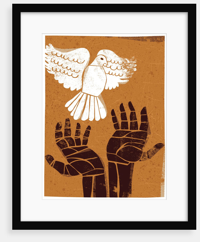 Illustration of hands releasing a dove by Anonymous
