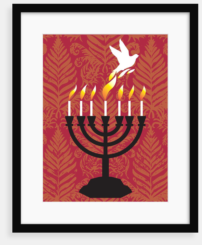 A dove rising from the candles of a menorah by Anonymous