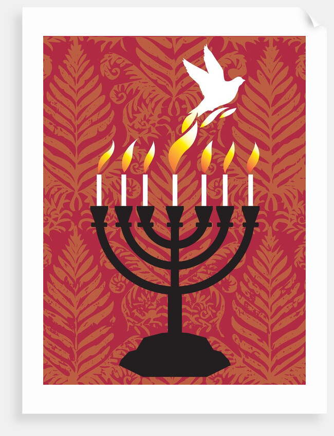 A dove rising from the candles of a menorah by Anonymous