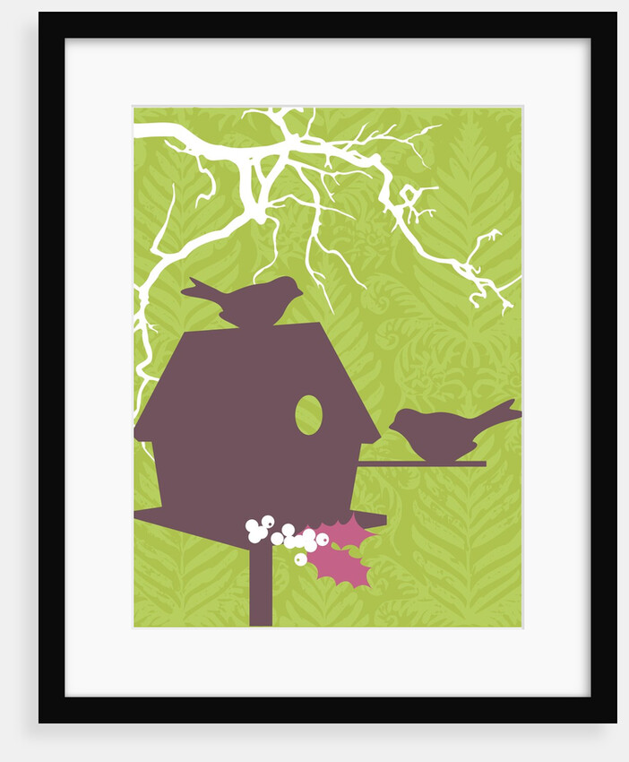 Silhouettes of a bird house and two birds by Anonymous