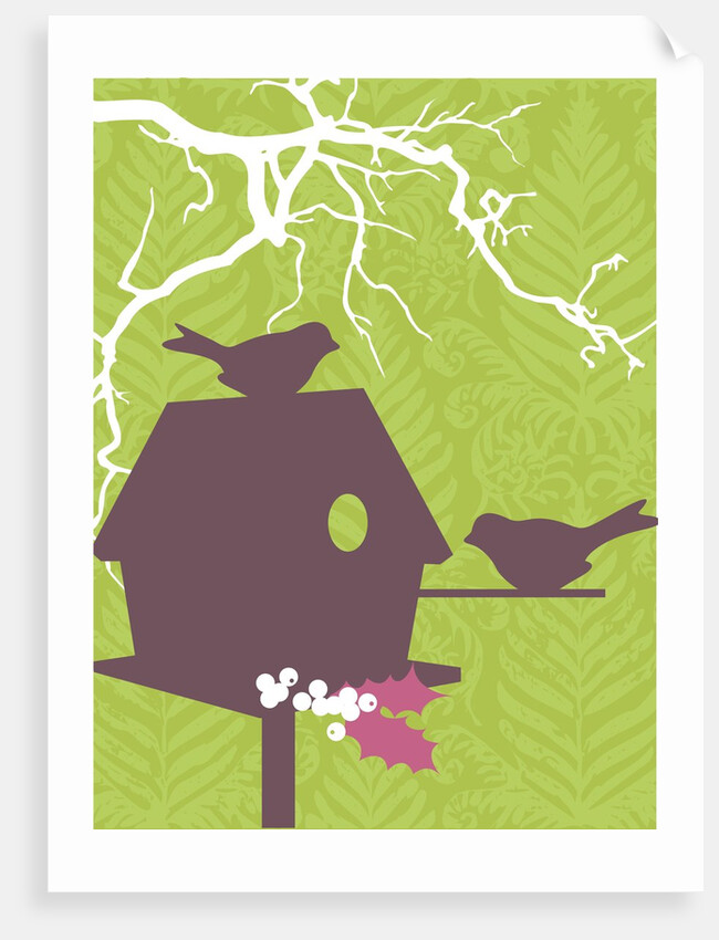 Silhouettes of a bird house and two birds by Anonymous