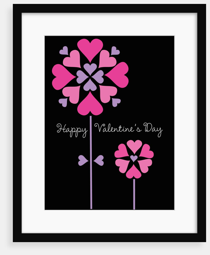 Two flowers made of pink and purple hearts on a black background by Anonymous