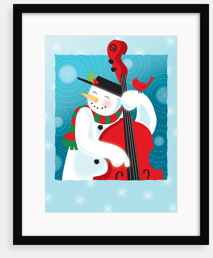 A happy snowman playing an upright bass by Anonymous
