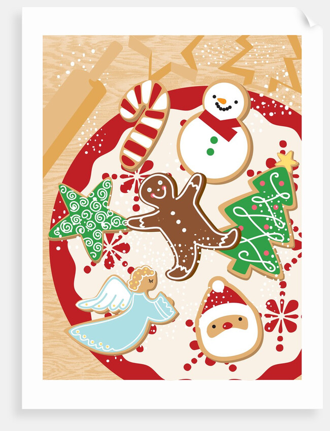 An illustration of Christmas themes cookies by Anonymous