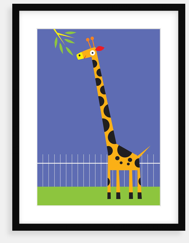 A giraffe about to eat leaves on a tree by Anonymous