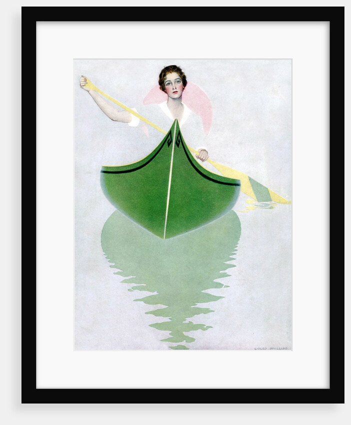 Woman paddling canoe by Anonymous