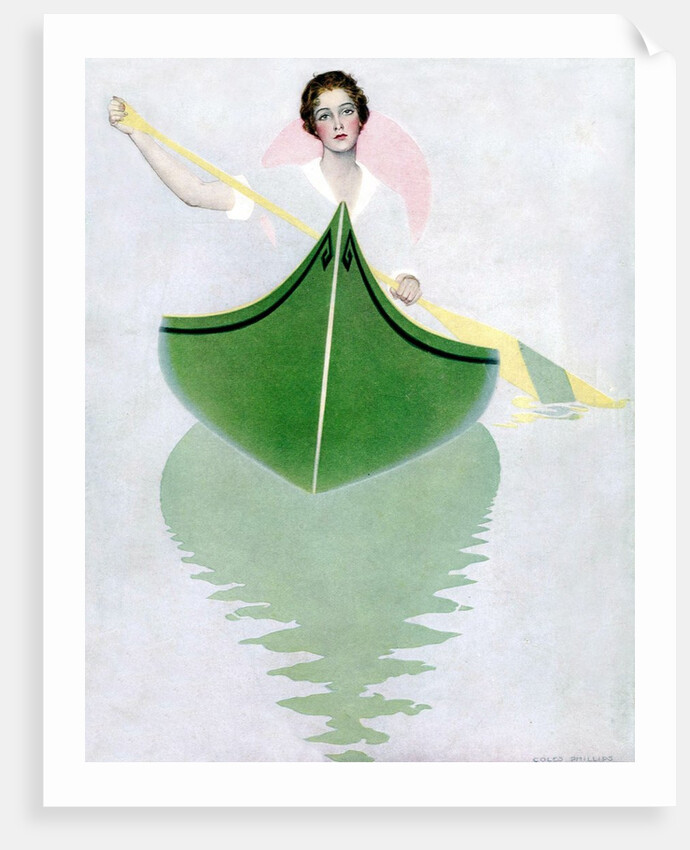 Woman paddling canoe by Anonymous