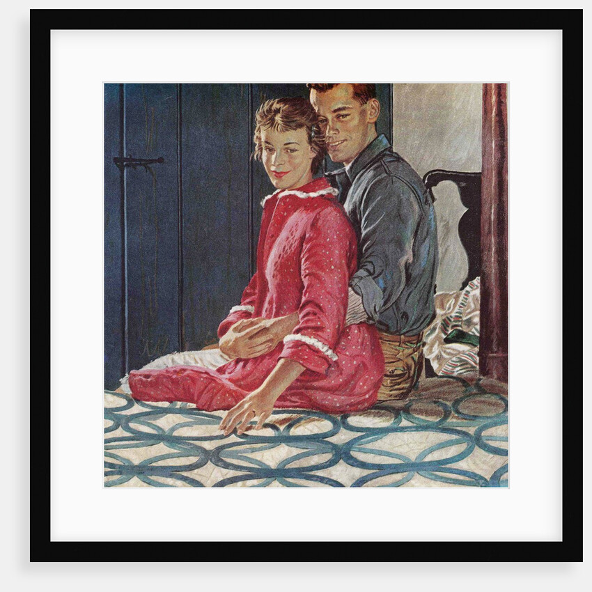 Young couple sitting on bed by Anonymous