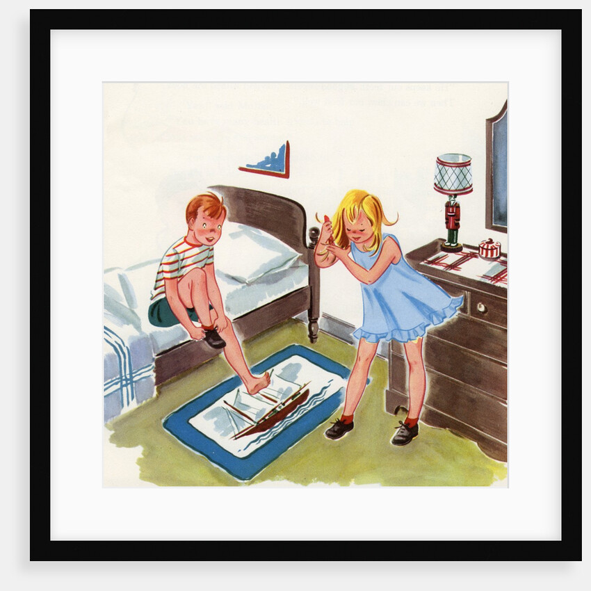 Boy and girl getting ready for school by Anonymous