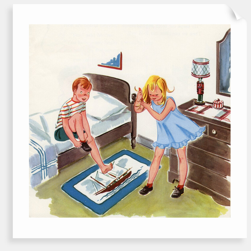 Boy and girl getting ready for school by Anonymous