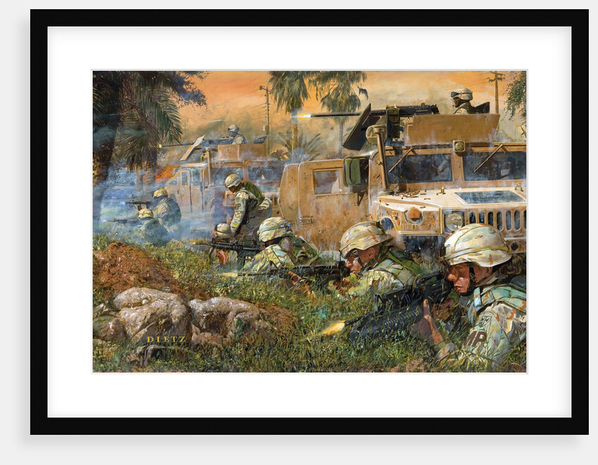 American soldiers firing on Iraqi insurgents by Anonymous