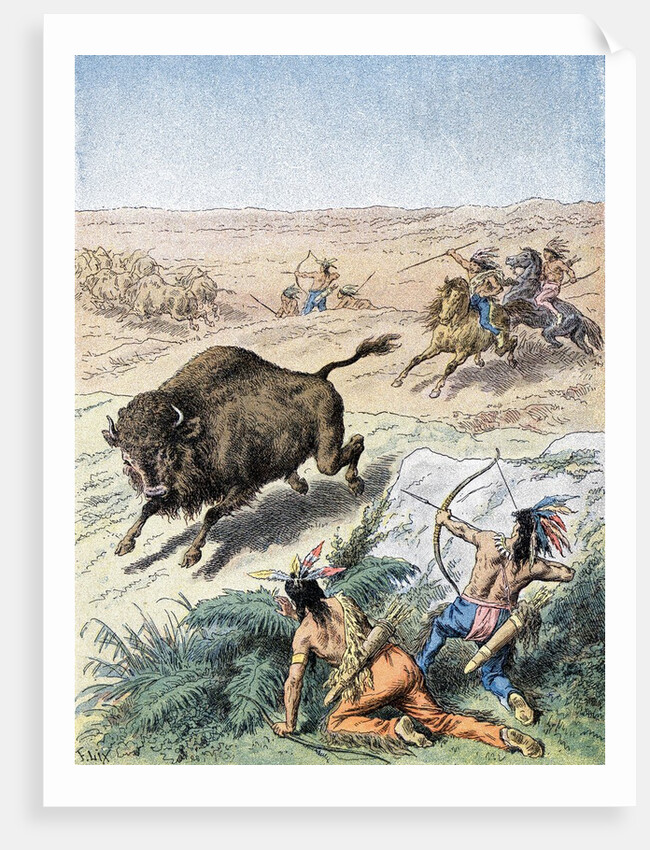 Native American men hunting bison by Anonymous