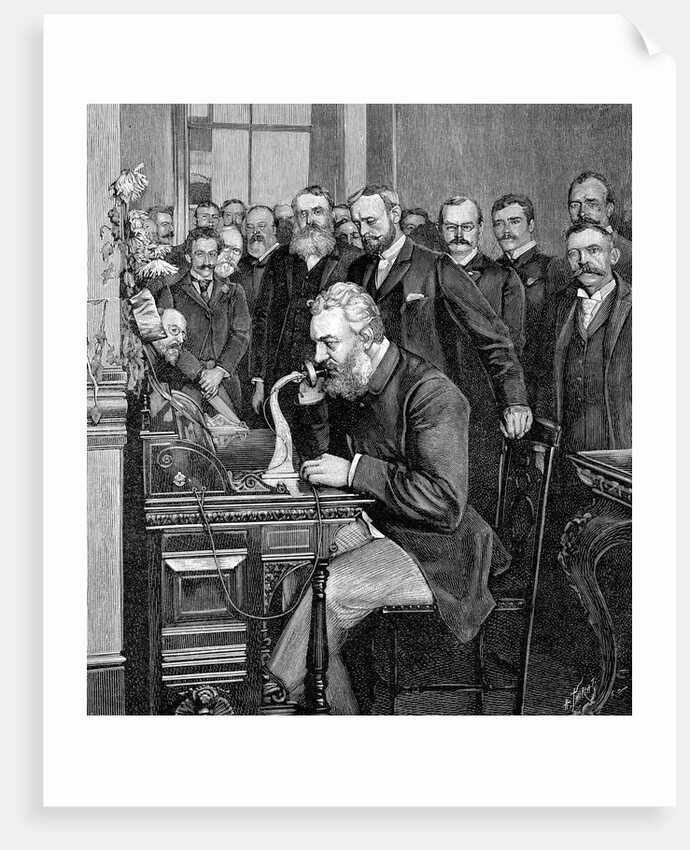 Alexander Graham Bell making telephone call by Anonymous