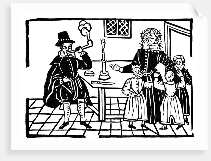 Man smoking a pipe near his family by Anonymous