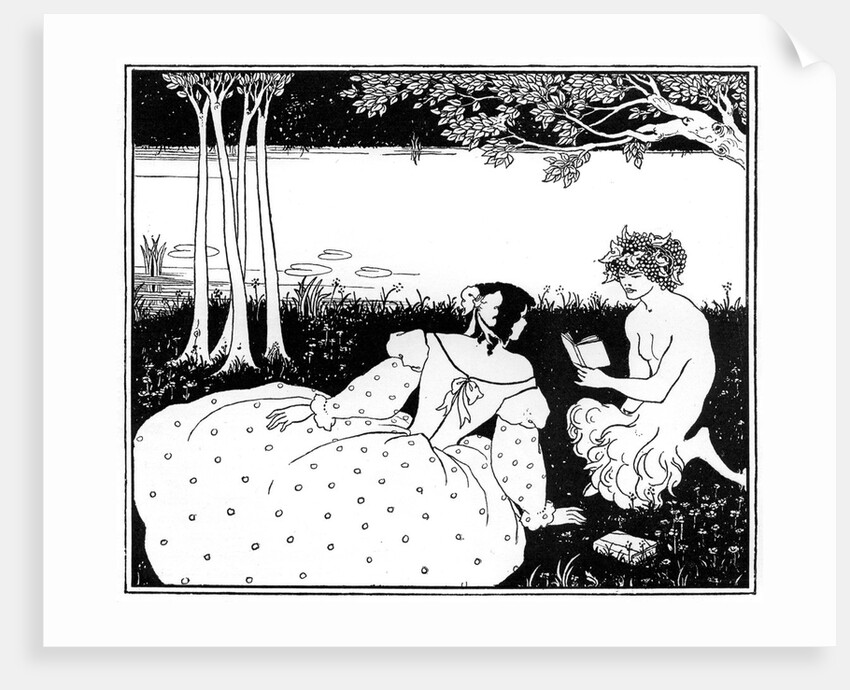 Pan reading to a woman by a brook by Aubrey Beardsley